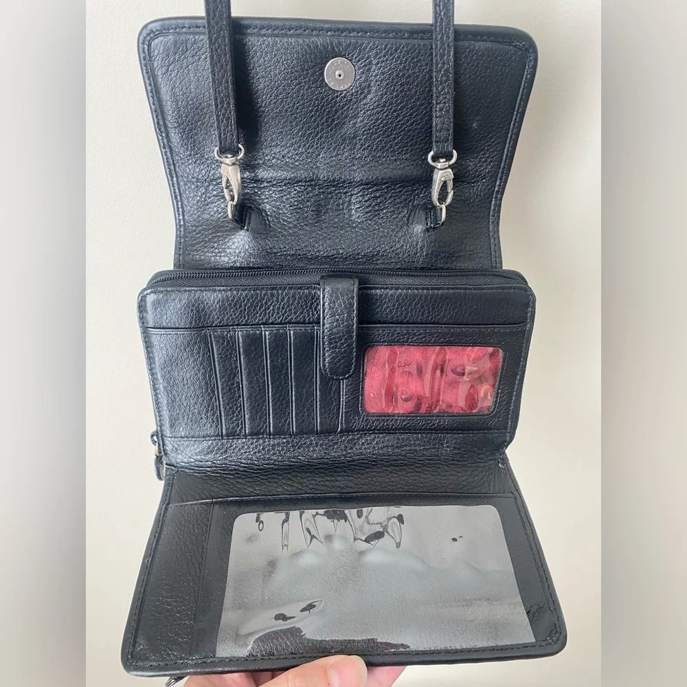 Brighton Shoulder Bag Basket Weave Crossbody Wallet Organizer Vintage Black - Picture 6 of 9